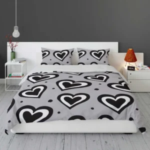 Black Ink Double Hearts Bedding Set 1