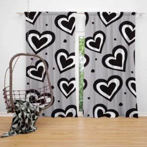 Black Ink Double Hearts Curtain