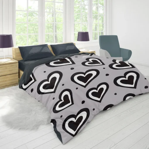 Black Ink Double Hearts Duvet Cover 1