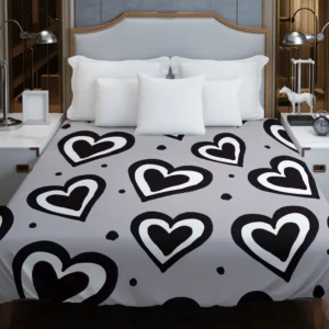 Black Ink Double Hearts Duvet Cover