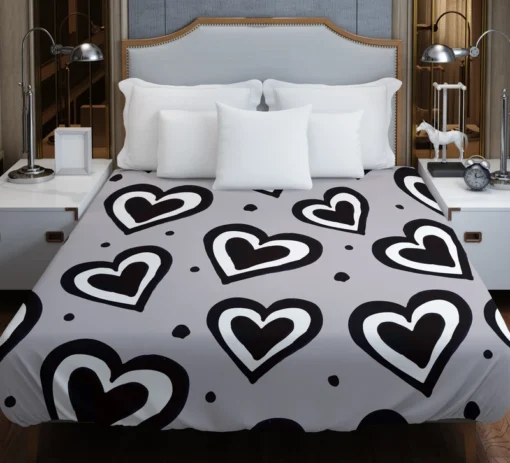 Black Ink Double Hearts Duvet Cover