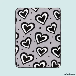 Black Ink Double Hearts Fleece Blanket 1