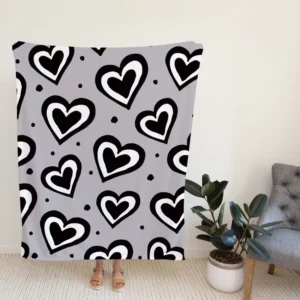 Black Ink Double Hearts Fleece Blanket