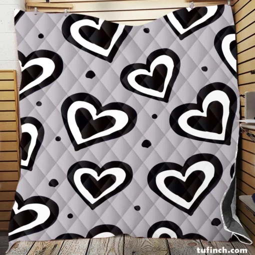 Black Ink Double Hearts Quilt Blanket