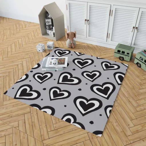 Black Ink Double Hearts Rug 1