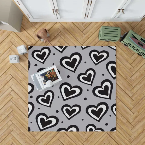 Black Ink Double Hearts Rug