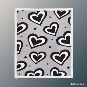 Black Ink Double Hearts Sherpa Fleece Blanket 1