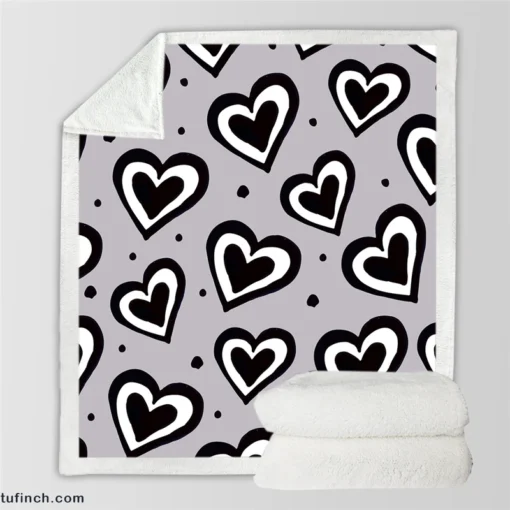 Black Ink Double Hearts Sherpa Fleece Blanket