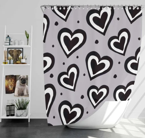 Black Ink Double Hearts Shower Curtain