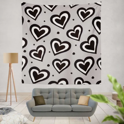 Black Ink Double Hearts Wall Tapestry