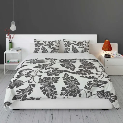 Black N White Oak Leave Pattern Bedding Set 1