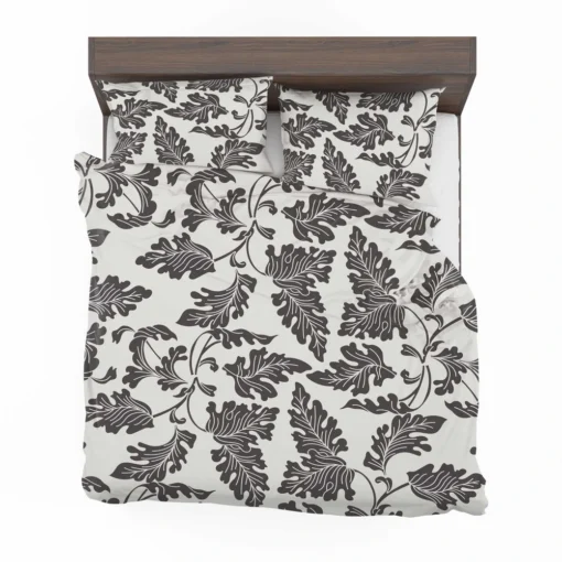 Black N White Oak Leave Pattern Bedding Set 2