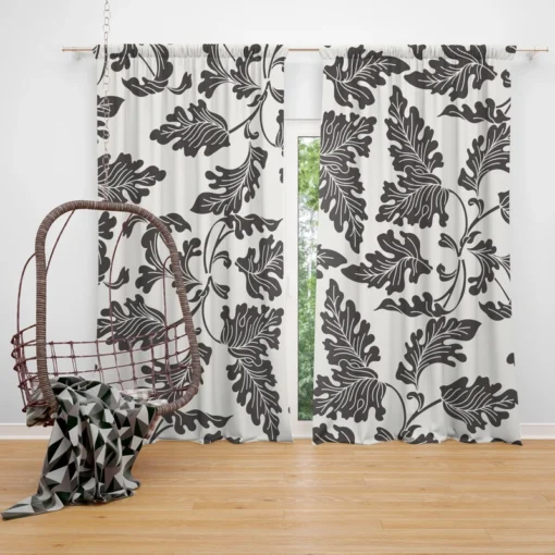 Black N White Oak Leave Pattern Curtain