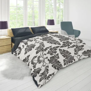 Black N White Oak Leave Pattern Duvet Cover 1