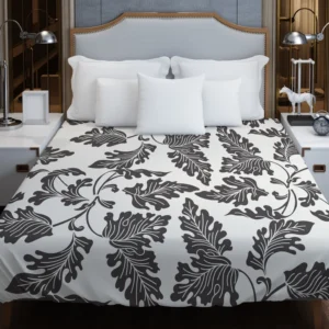 Black N White Oak Leave Pattern Duvet Cover