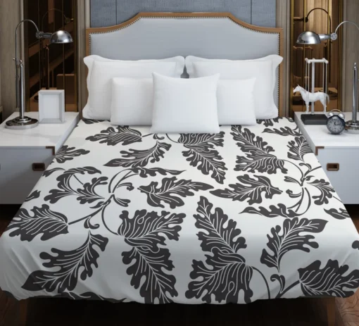 Black N White Oak Leave Pattern Duvet Cover