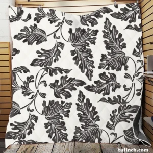 Black N White Oak Leave Pattern Quilt Blanket