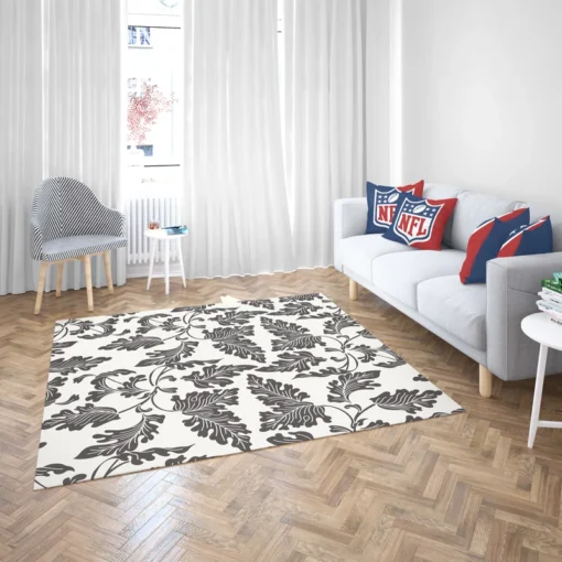 Black N White Oak Leave Pattern Rug 2