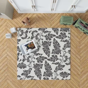 Black N White Oak Leave Pattern Rug