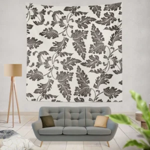 Black N White Oak Leave Pattern Wall Tapestry