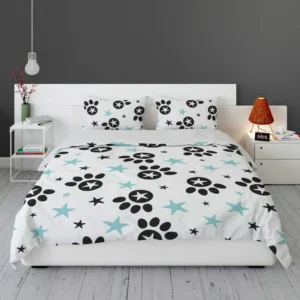 Black Paw Prints With Stars Bedding Set 1