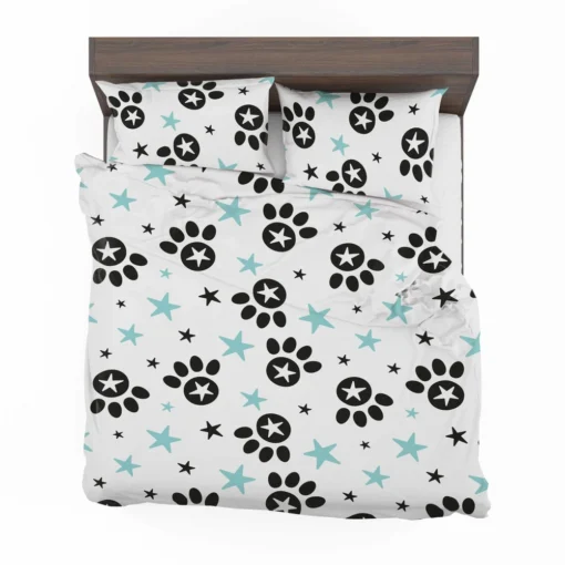 Black Paw Prints With Stars Bedding Set 2