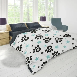 Black Paw Prints With Stars Duvet Cover 1