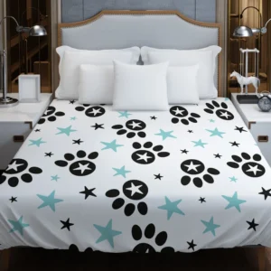 Black Paw Prints With Stars Duvet Cover