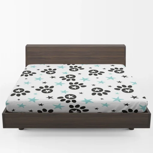 Black Paw Prints With Stars Fitted Sheet 1