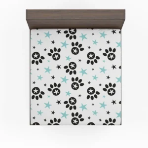 Black Paw Prints With Stars Fitted Sheet