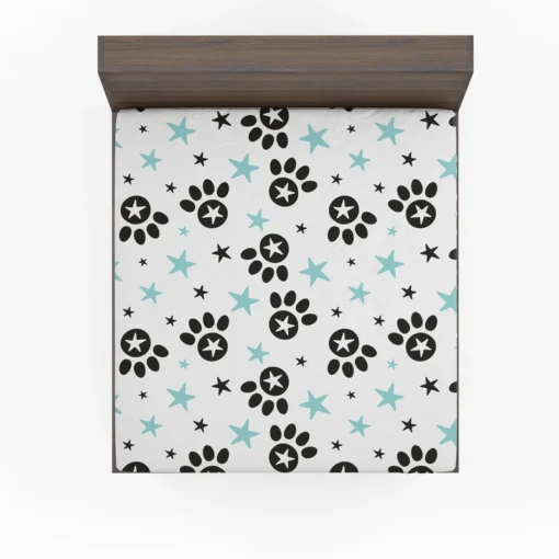 Black Paw Prints With Stars Fitted Sheet