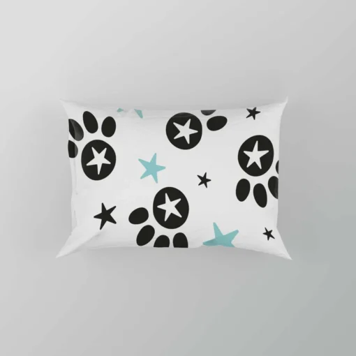 Black Paw Prints With Stars Pillow Case