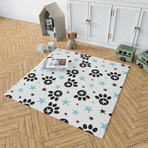 Black Paw Prints With Stars Rug 1