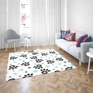 Black Paw Prints With Stars Rug 2