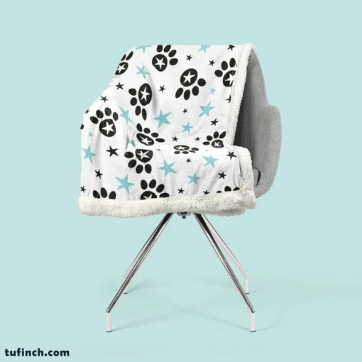 Black Paw Prints With Stars Sherpa Fleece Blanket 2