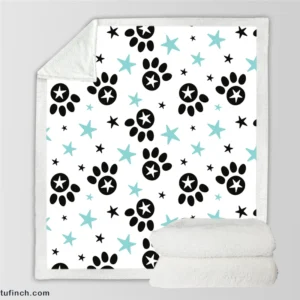 Black Paw Prints With Stars Sherpa Fleece Blanket