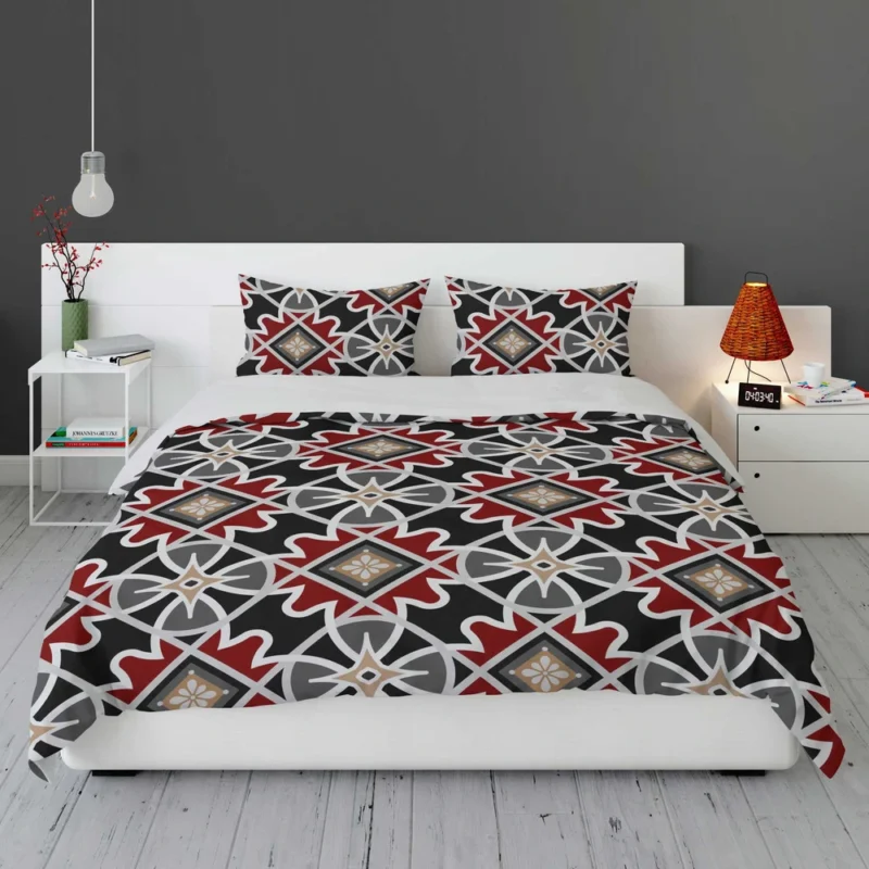 Black Red Moroccan Pattern Bedding Set 1