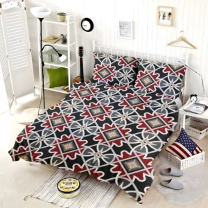 Black Red Moroccan Pattern Bedding Set