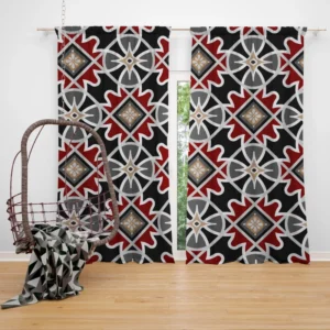 Black Red Moroccan Pattern Curtain