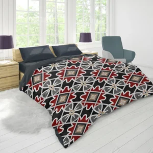 Black Red Moroccan Pattern Duvet Cover 1