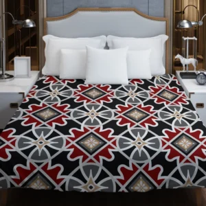 Black Red Moroccan Pattern Duvet Cover