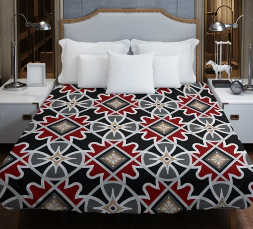 Black Red Moroccan Pattern Duvet Cover