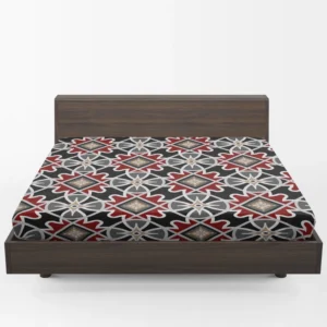 Black Red Moroccan Pattern Fitted Sheet 1