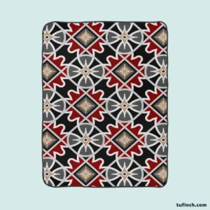 Black Red Moroccan Pattern Fleece Blanket 1