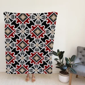 Black Red Moroccan Pattern Fleece Blanket