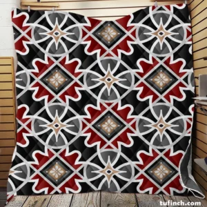 Black Red Moroccan Pattern Quilt Blanket