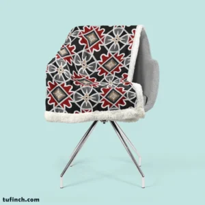 Black Red Moroccan Pattern Sherpa Fleece Blanket 2