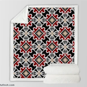 Black Red Moroccan Pattern Sherpa Fleece Blanket