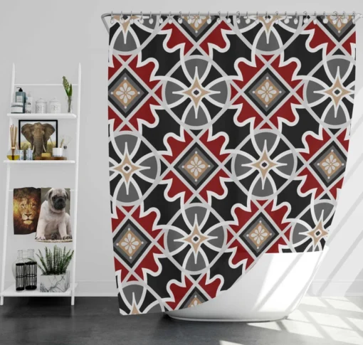 Black Red Moroccan Pattern Shower Curtain