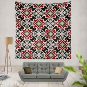 Black Red Moroccan Pattern Wall Tapestry